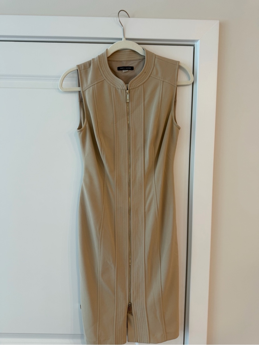 Tommy Hilfiger Beige Zip-Front Midi Dress